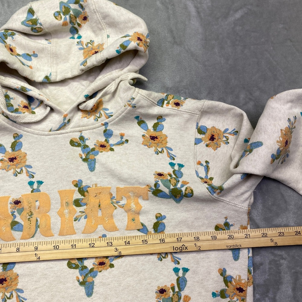 Ariat REAL Womens Cactus Floral Print Hoodie Sweatshirt Cream Small Grunge - Picture 2 of 9